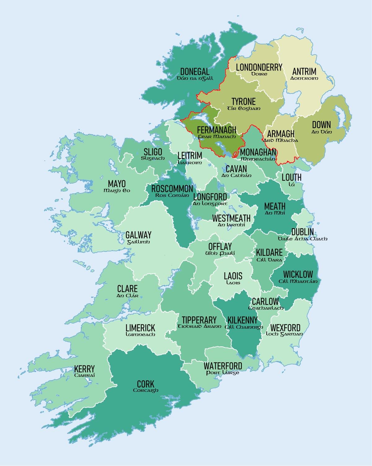mapa irelands kraj
