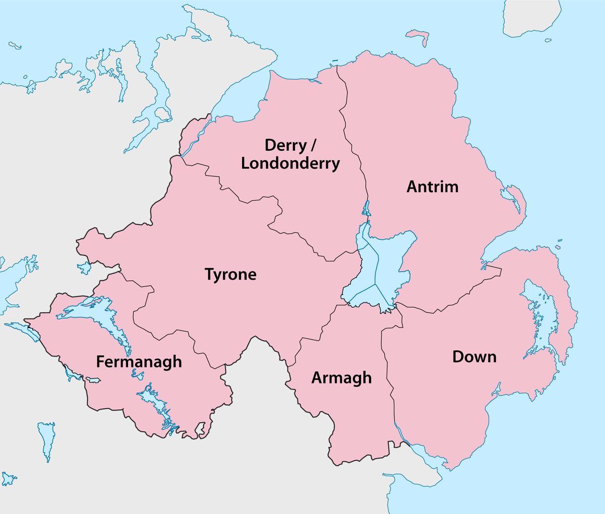 mapa severného írska, krajov a miest