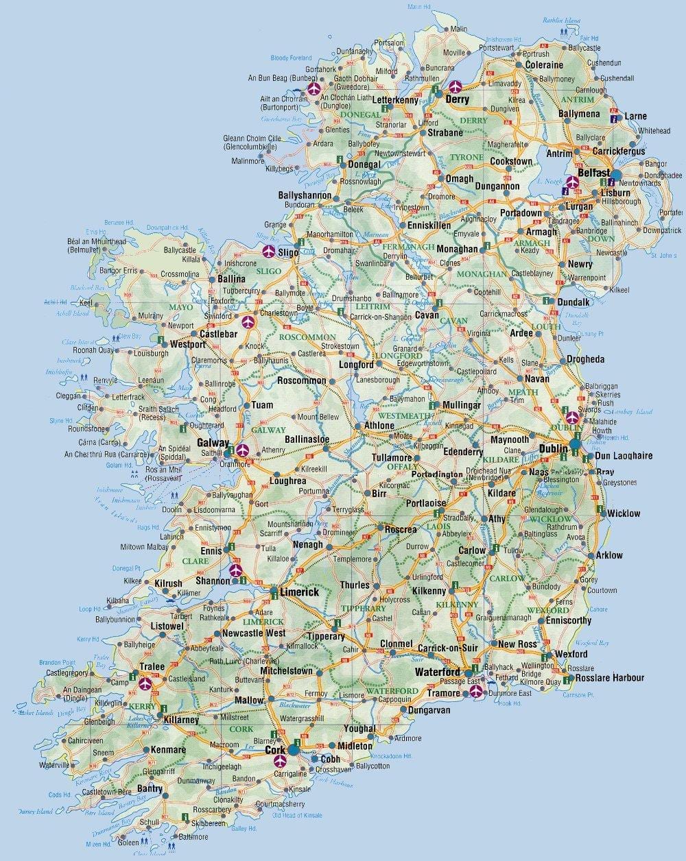 mapa východnom pobreží írska