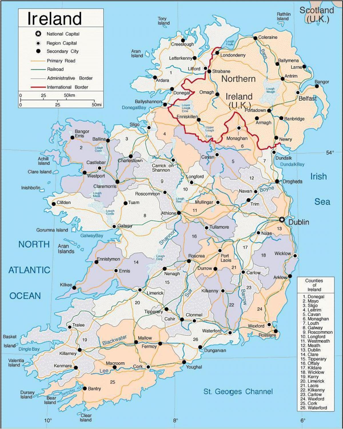 mapa írsko vrátane kraj