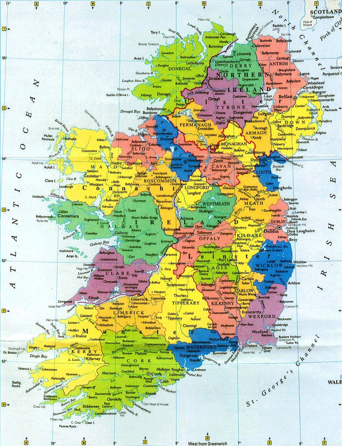 veľká nástenná mapa írska