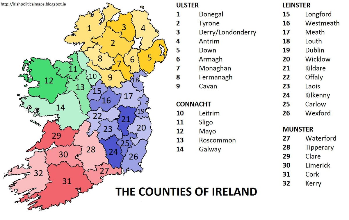 mapa írsko ukazuje provincií
