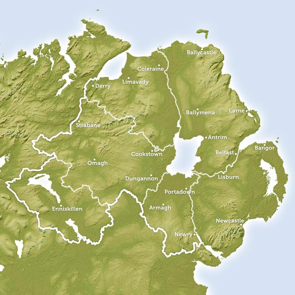 mapa regionálneho mapu severného írska