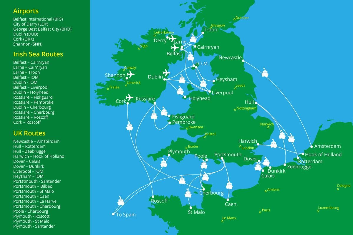 mapa trajekt porty v írsku