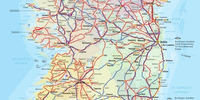 Írsko autobusových liniek mapu