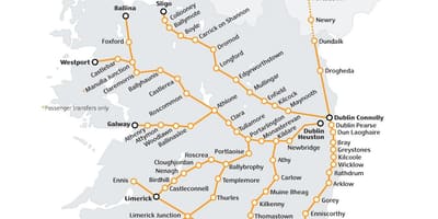 Cestovanie vlakom v írsku mapu