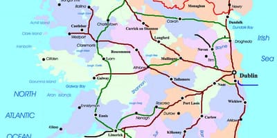Mapa z vlakovej cesty v írsku