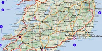  mapa južného írska, krajov a miest