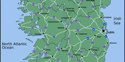 Mapa jazdy mapu írska vzdialenosť